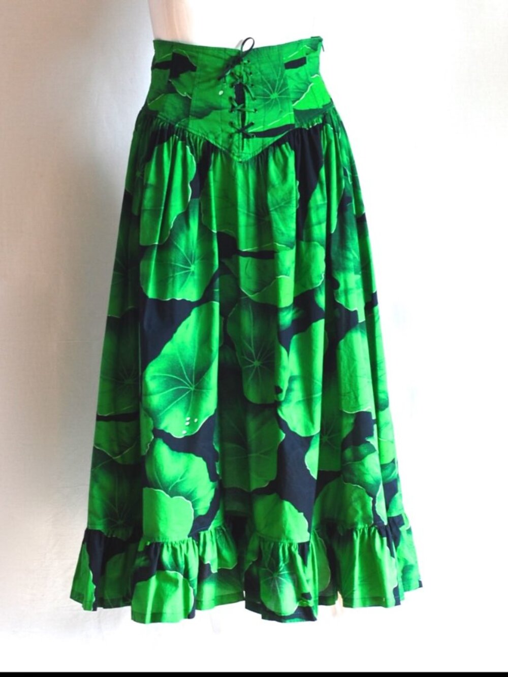 Kenzo Paris Cotton Skirt With Laced Basque Waist & Ruffled Hem - France